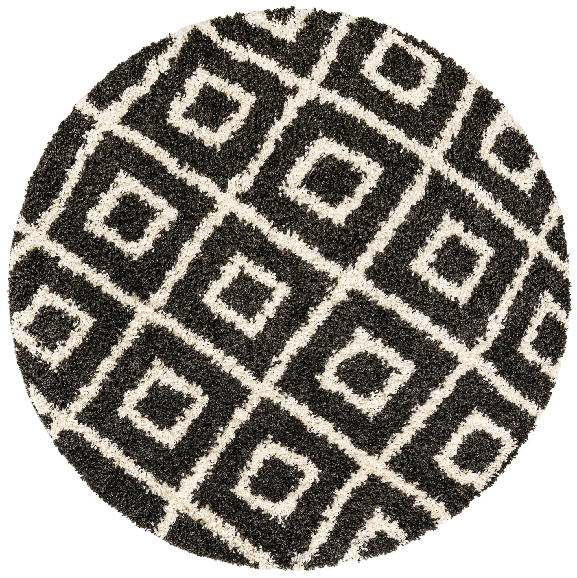 5' 3 x 5' 3 Tunstall · Diamond lattice Shag Rug, black and white