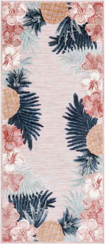 2' 2 x 5' 3 Kirwan · Tropical border Outdoor Rug, pink and multi