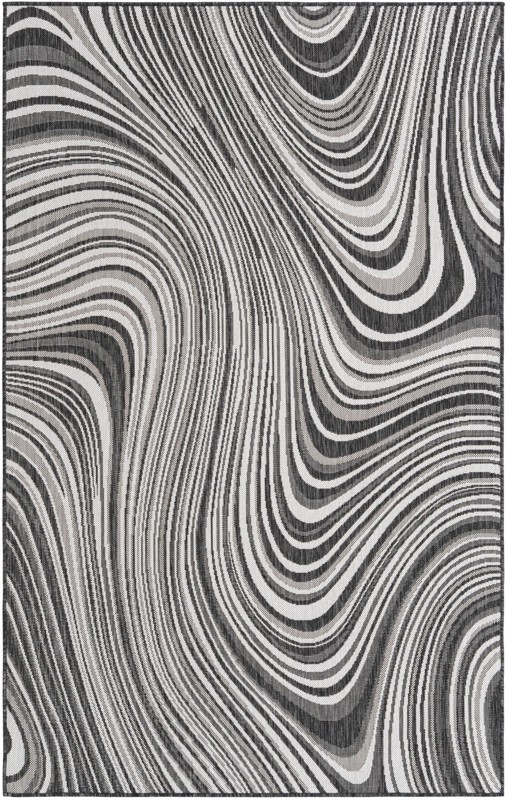 Lander · Swirl Outdoor Rug, charcoal and ivory