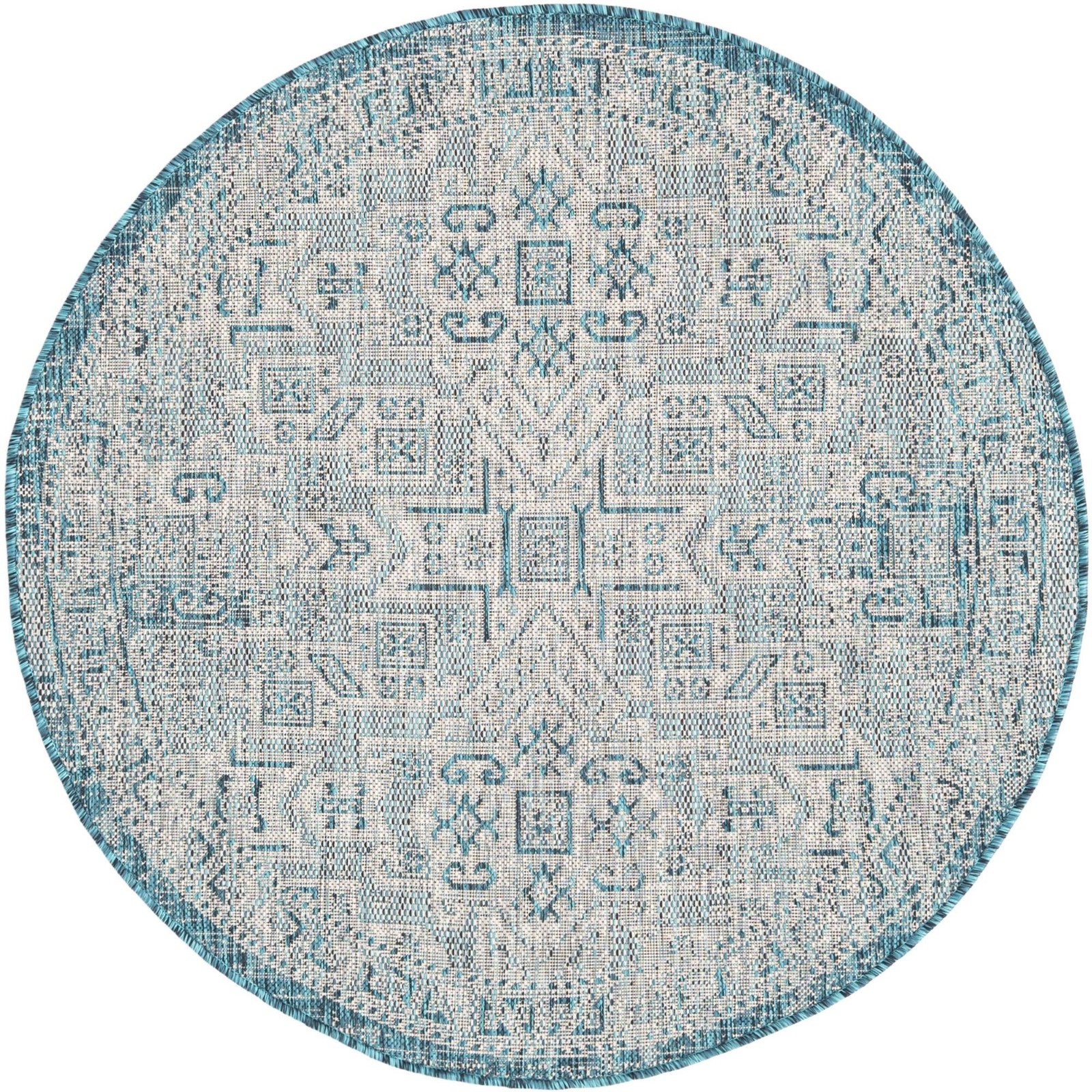 4' x 4' Estuary · Medallion Outdoor Rug, teal