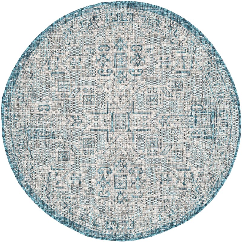 4' x 4' Estuary · Medallion Outdoor Rug, teal