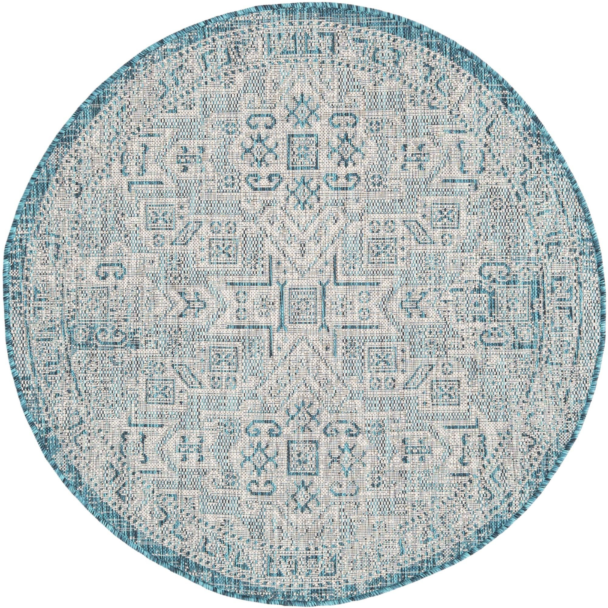 4' x 4' Estuary · Medallion Outdoor Rug, teal