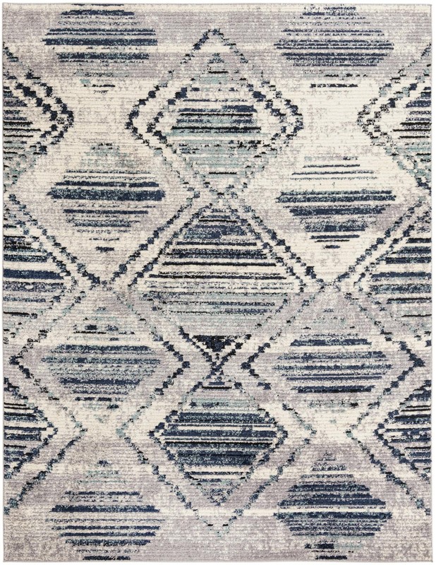 Windmill · Geometric diamond rug, blue and ivory