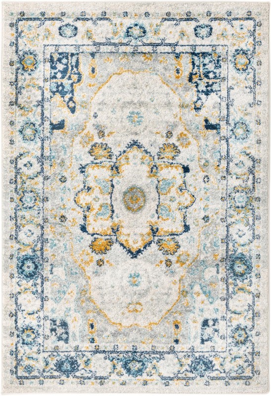 4' x 6' Pierce · Medallion rug, gray, blue and yellow