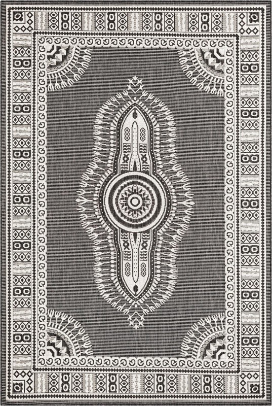 6' x 9' Bainbridge · Border Outdoor Rug, black and white