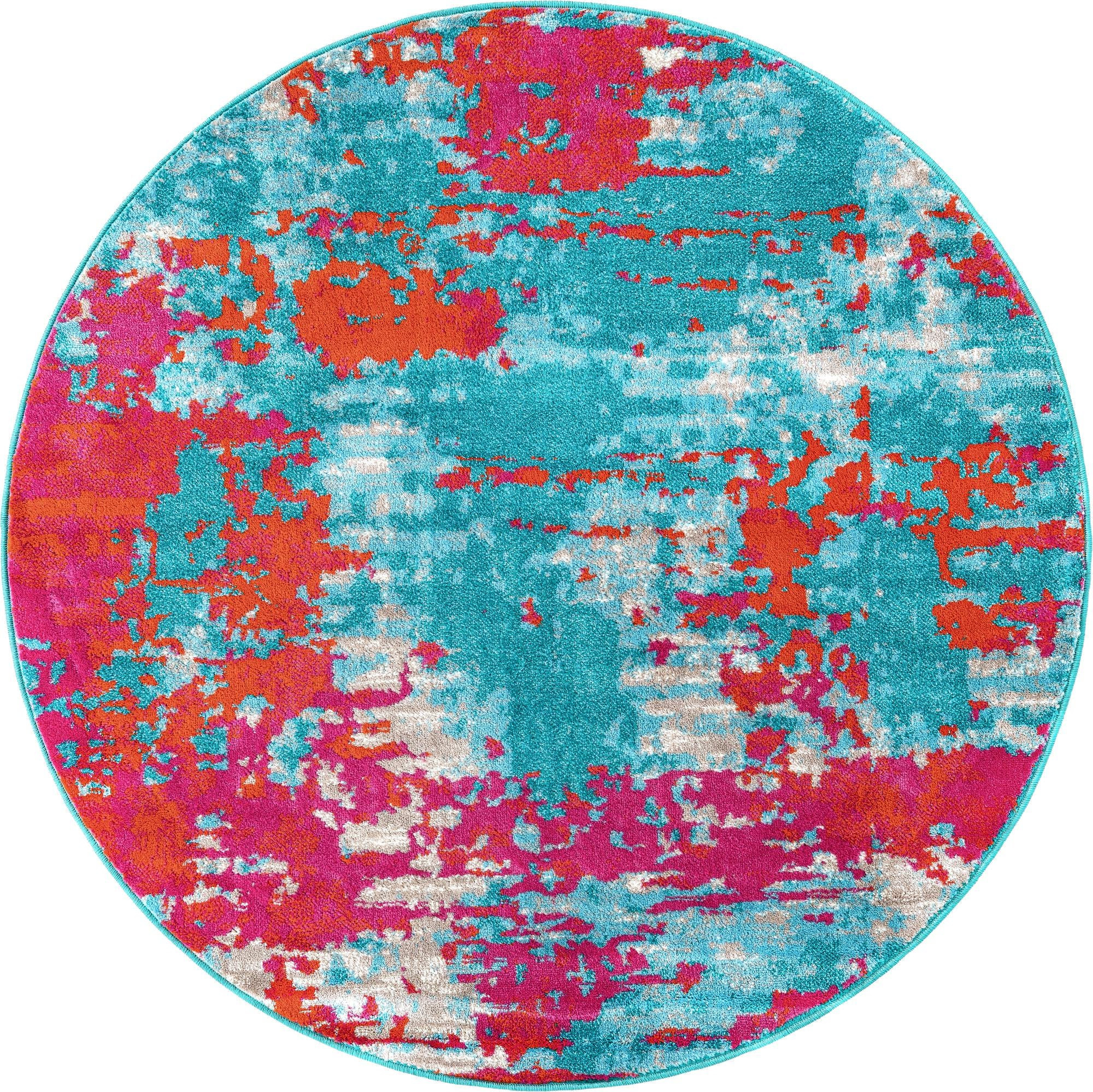 5' 3 x 5' 3 Farnham · Abstract rug, turquoise and pink