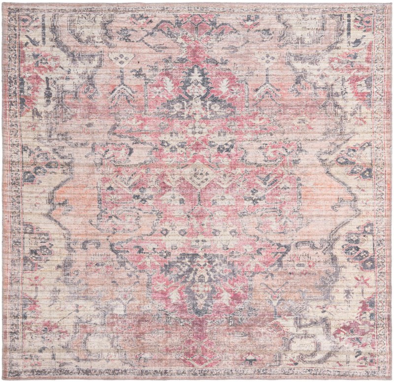 Medford · Distressed medallion Washable Rug, pink and gray