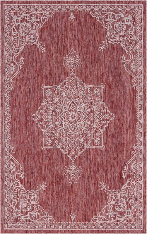 5' 3 x 8' Rhys · Border Outdoor Rug, rustred