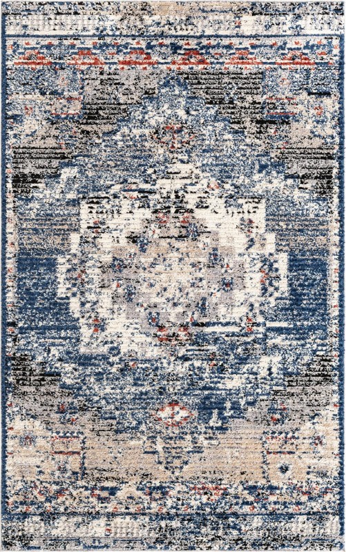 Burton · Distressed medallion rug, blue and beige