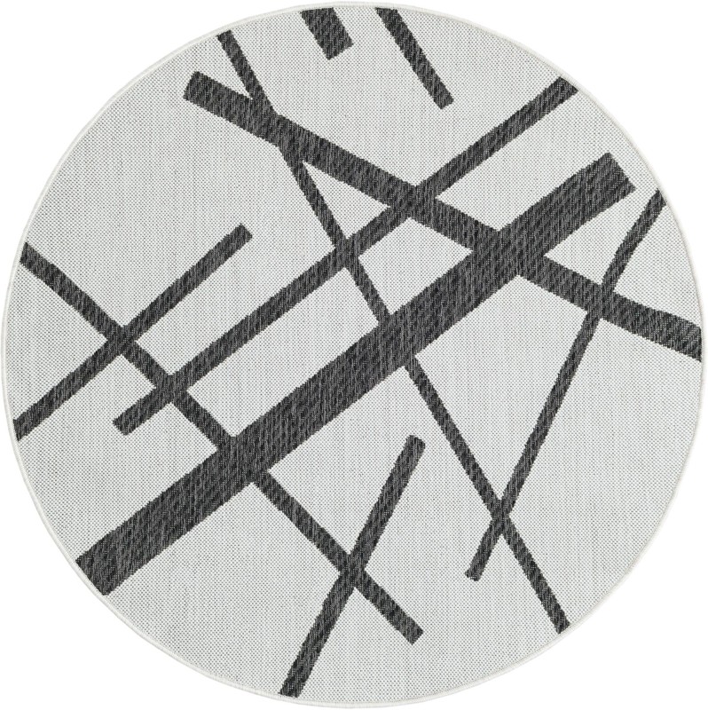 4' x 4' Saffron · Abstract Outdoor Rug, black and white