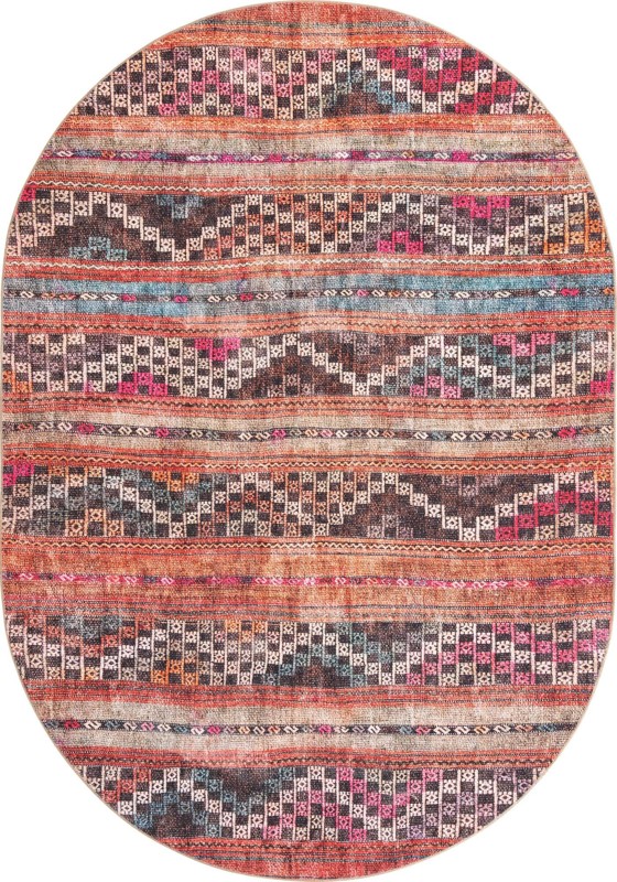 7' 6 x 10' 6 Wetherby · Tribal striped Washable Rug, rust and black