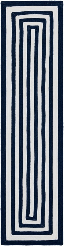 Dennison · Geometric border Washable Outdoor Rug, navy and white