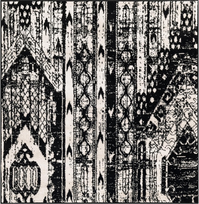 4' x 4' Cardinal · Tribal geometric rug, black and white