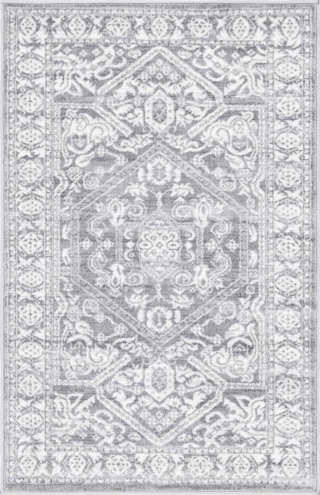 3' 3 x 5' 3 Chamomile · Medallion rug, gray and ivory