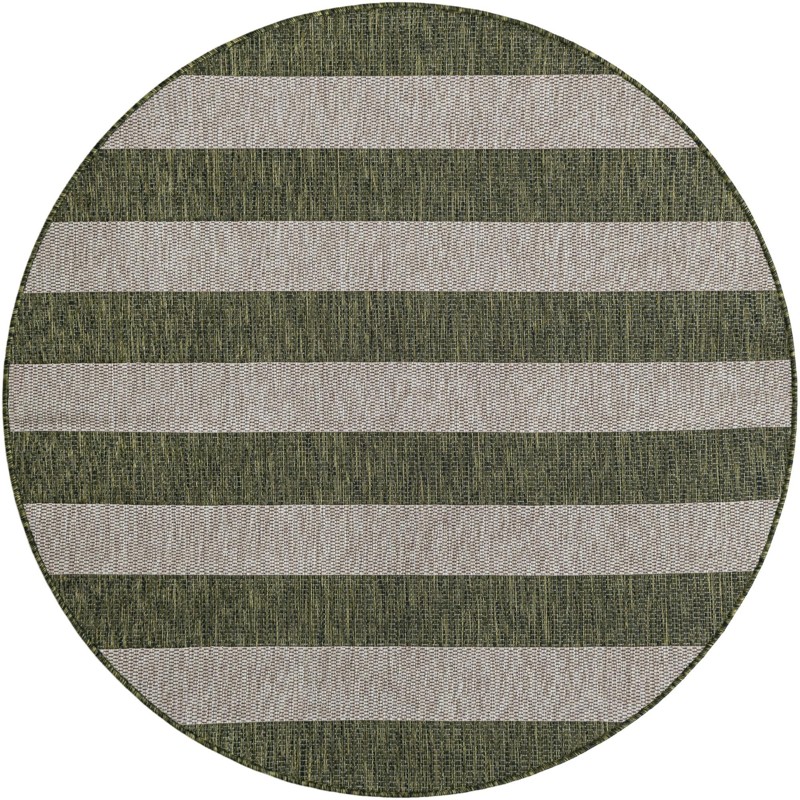 Dahlia · Striped Outdoor Rug, olive green and gray