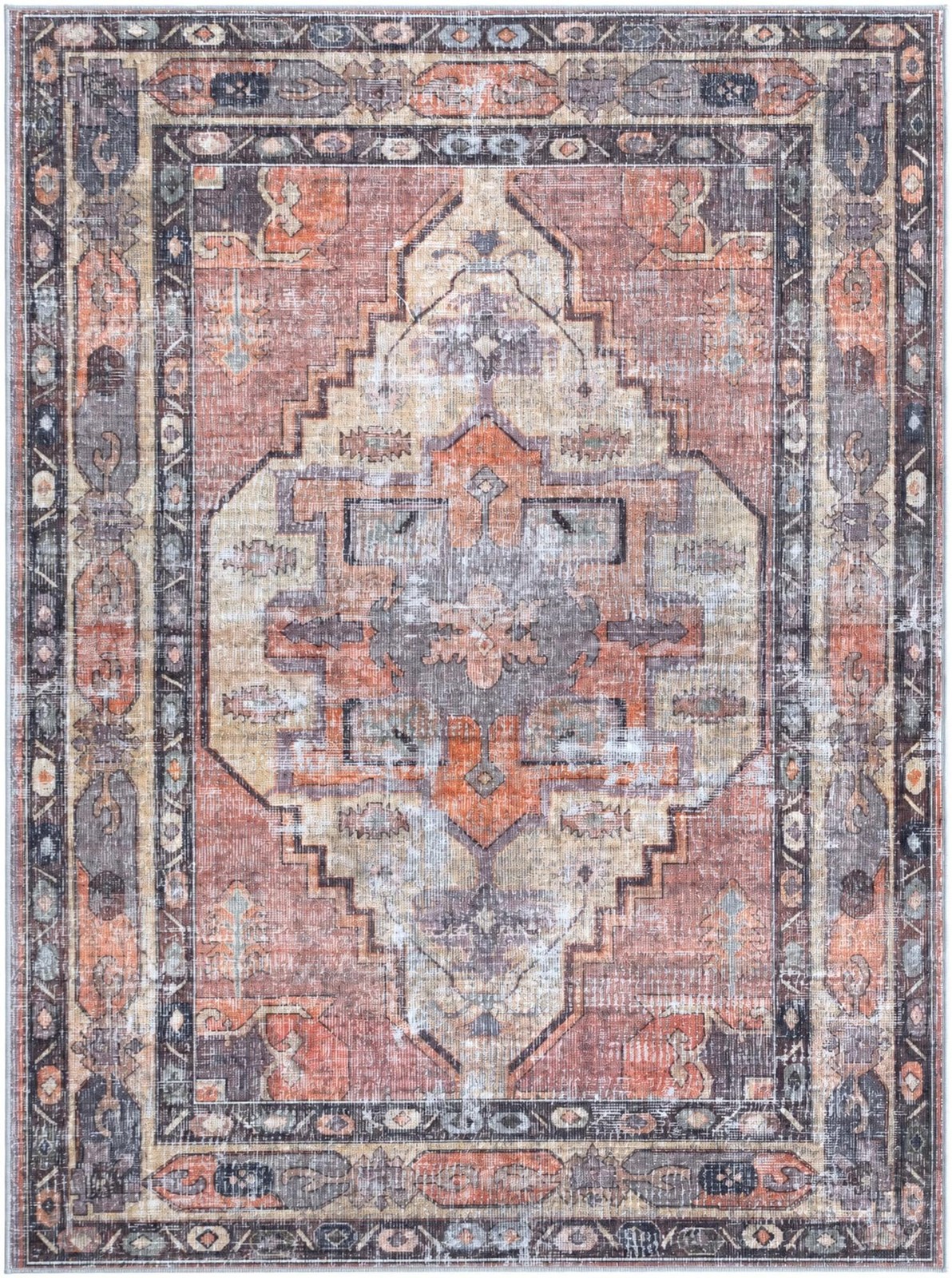 5' 3 x 7' Chandler · Distressed medallion rug, rust and yellow