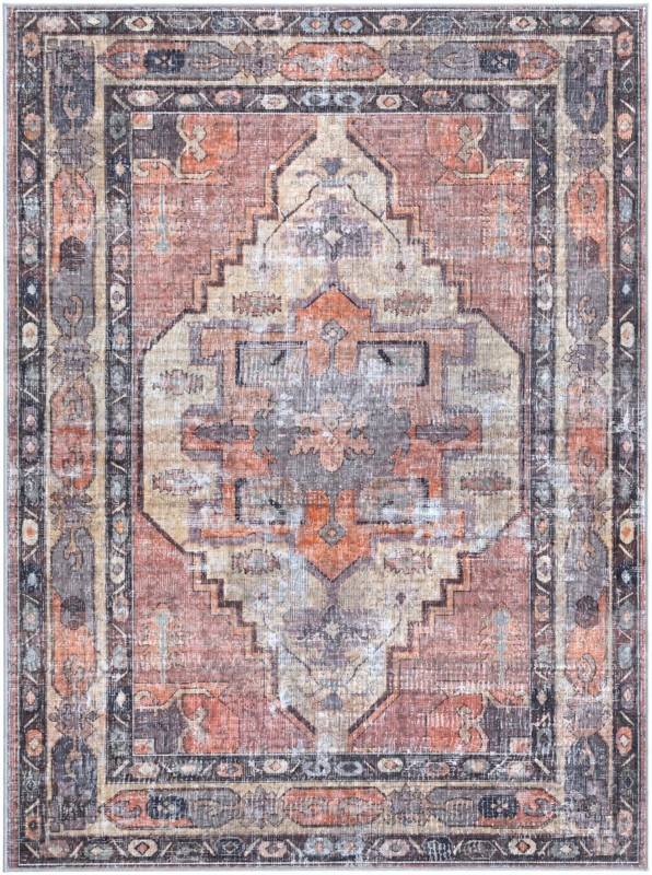 5' 3 x 7' Chandler · Distressed medallion rug, rust and yellow