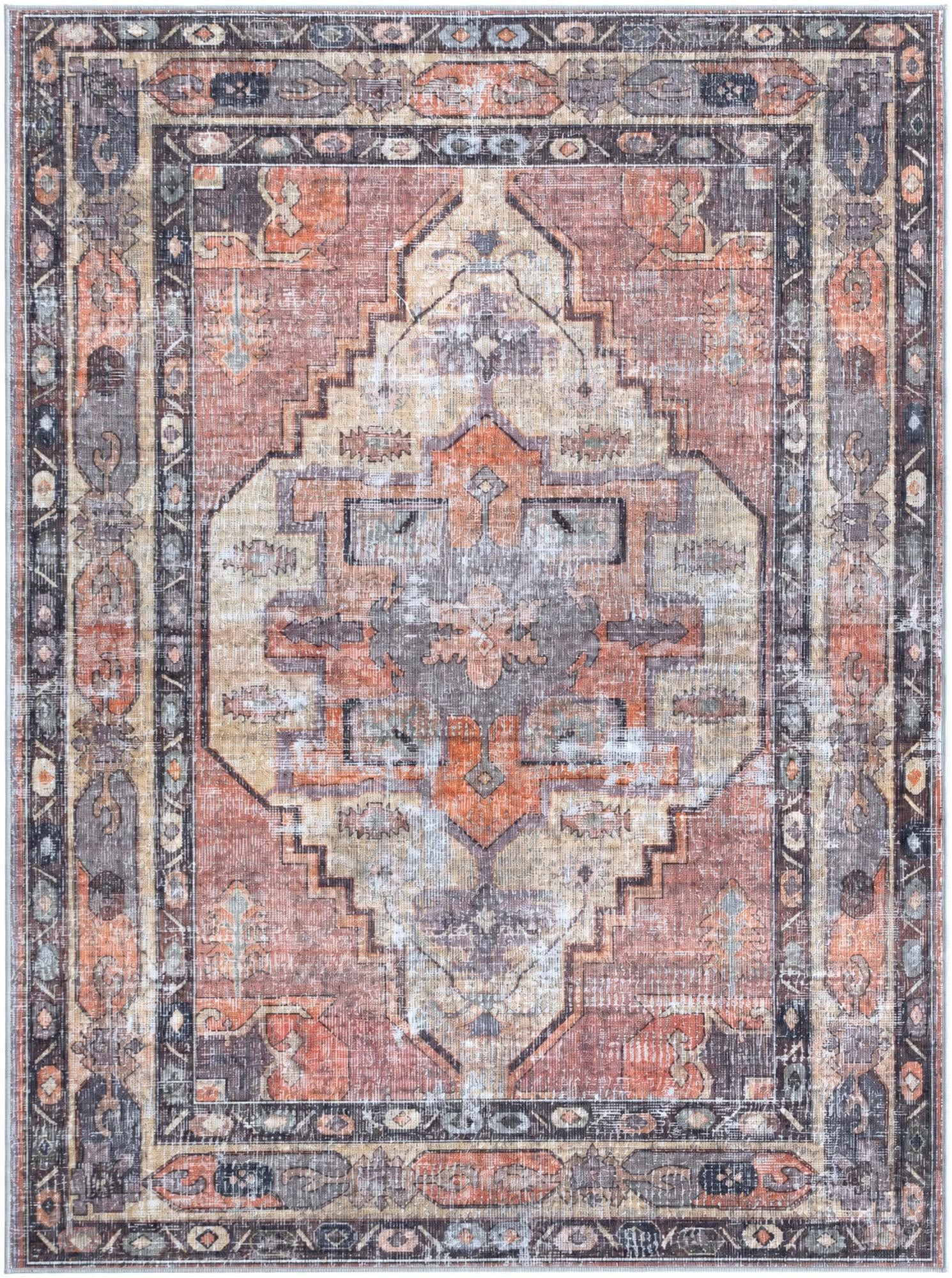 5' 3 x 7' Chandler · Distressed medallion rug, rust and yellow