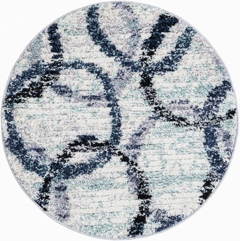 3' 1 x 3' 1 Rayner · Abstract circles rug, ivory and blue