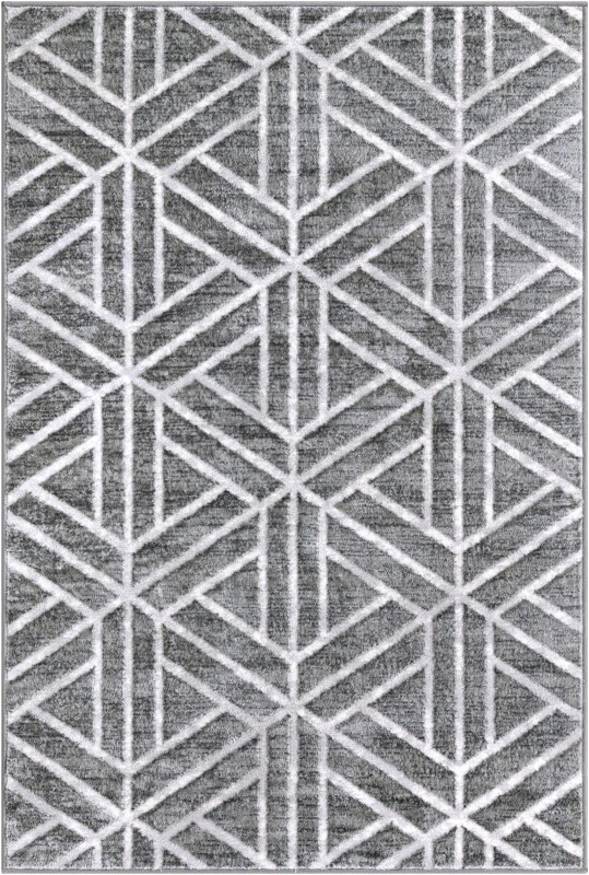4' x 6' Norwood · Geometric trellis rug, gray and ivory