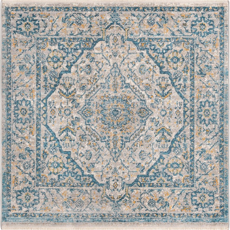 4' x 4' Thane · Medallion rug, gray and blue