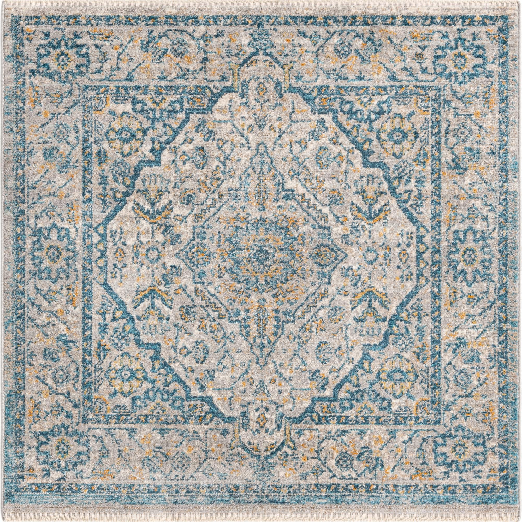 4' x 4' Thane · Medallion rug, gray and blue