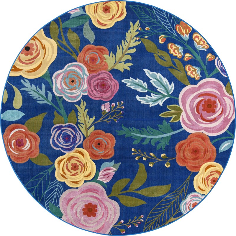 7' x 7' Burbank · Border rug, blue