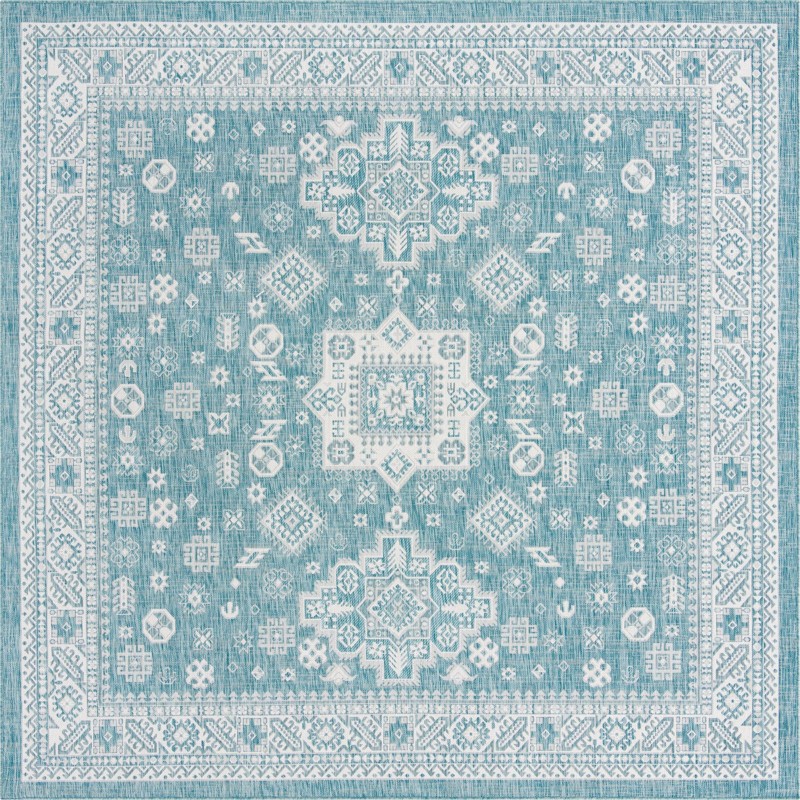 10' x 10' Bellamy · Border Outdoor Rug, aqua