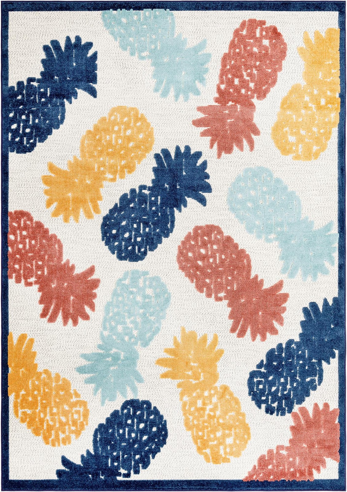 7' x 10' Ewell · Pineapple Outdoor Rug, multicolor and white