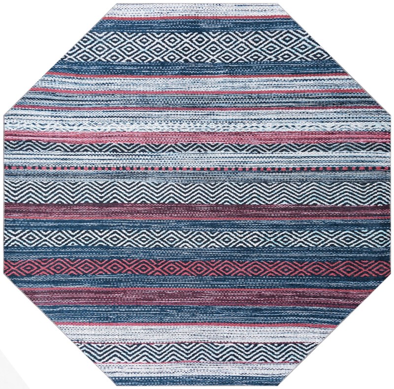 Pagosa · Striped geometric Washable Rug, navy and red