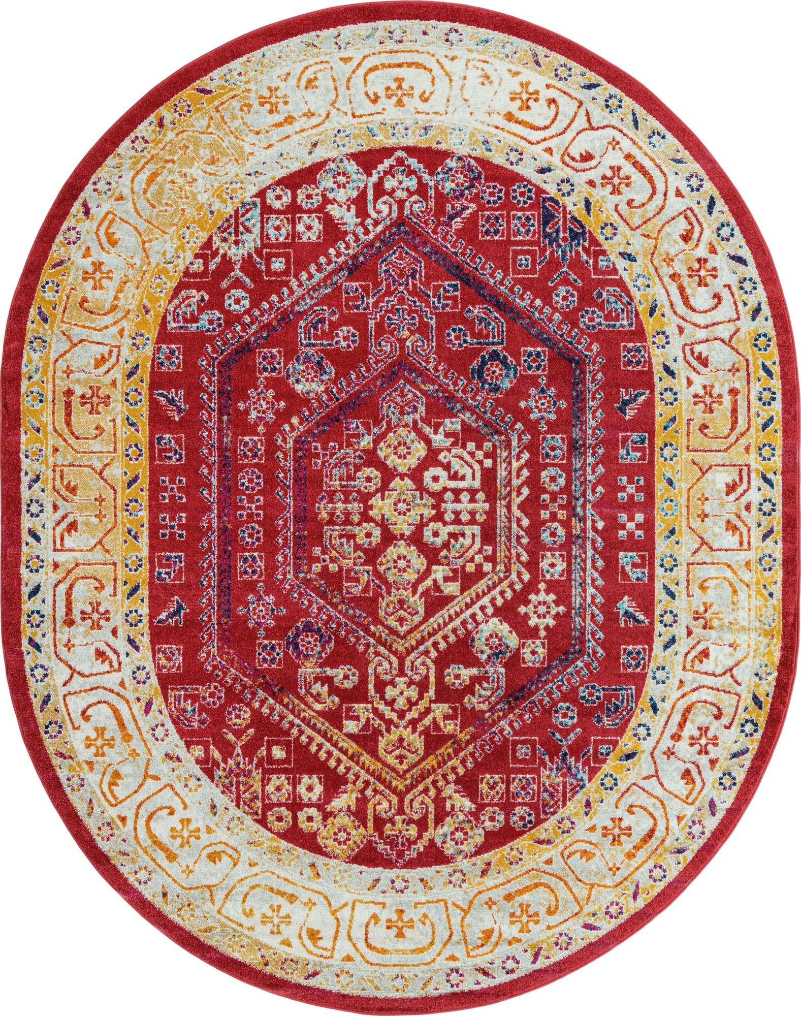 7' 10 x 10' Broadhurst · Medallion rug, magenta and ivory
