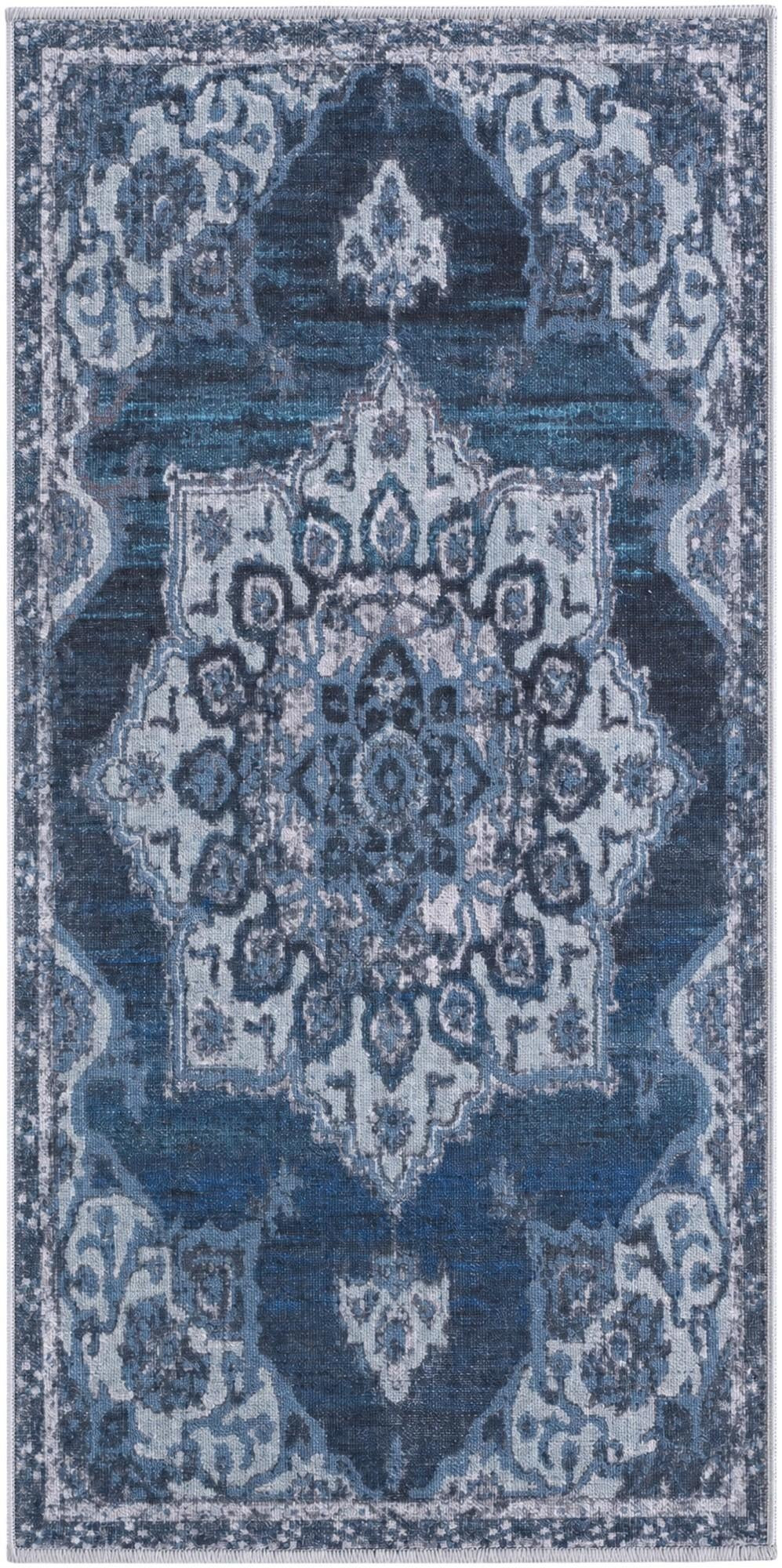 2' x 4' Rideout · Medallion rug, navy and light blue
