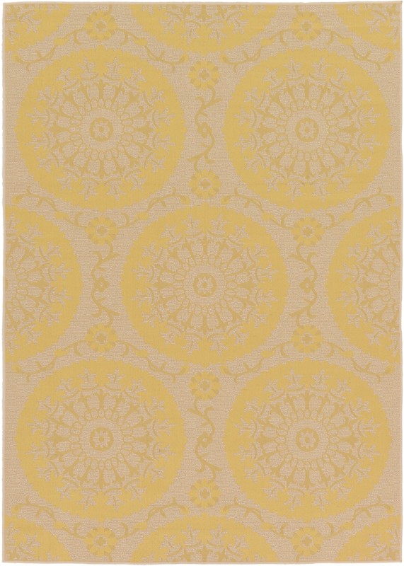 7' x 10' Fanshawe · Medallion Outdoor Rug, yellow and beige