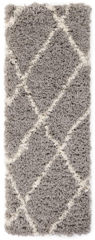2' x 6' Rockingham · Diamond lattice Shag Rug, gray and ivory
