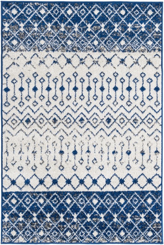 Vernon · Tribal geometric rug, blue and ivory