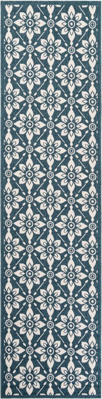 2' 7 x 10' Selwyn · Floral trellis Outdoor Rug, navy and ivory