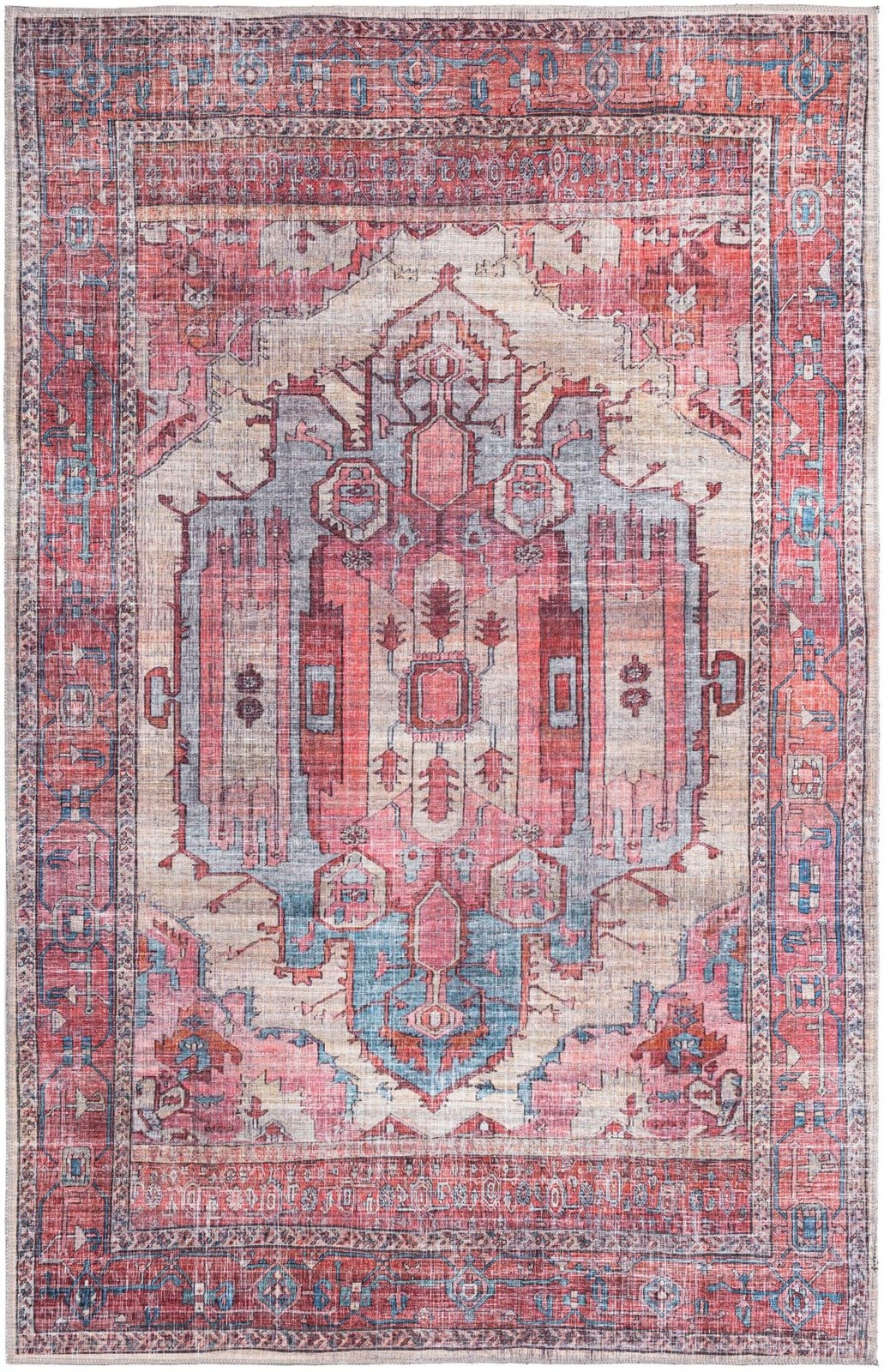 6' x 9' Luther · Medallion Washable Rug, red and blue