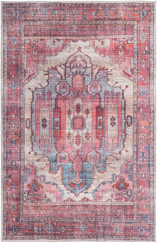 6' x 9' Luther · Medallion Washable Rug, red and blue