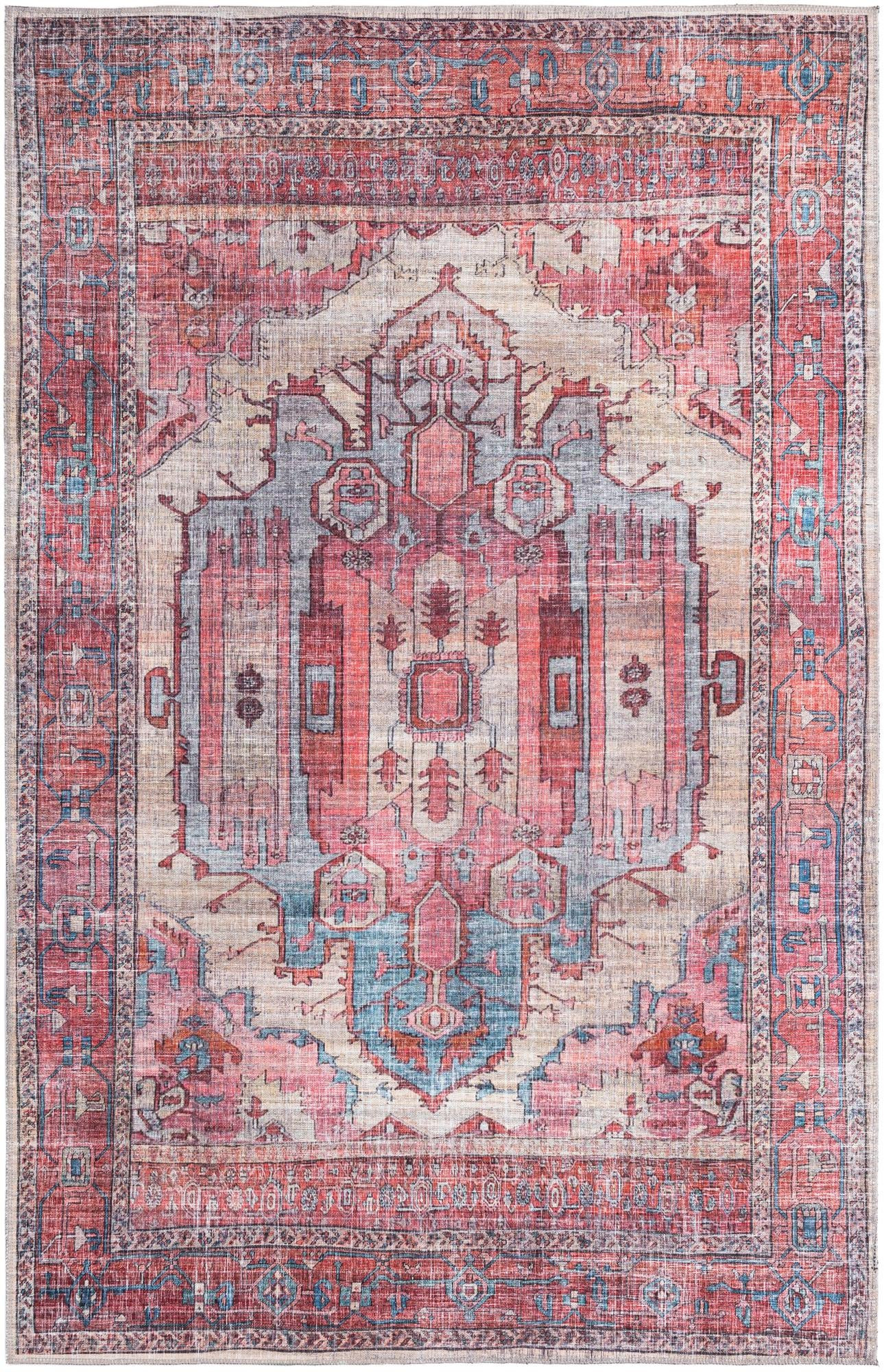 6' x 9' Luther · Medallion Washable Rug, red and blue