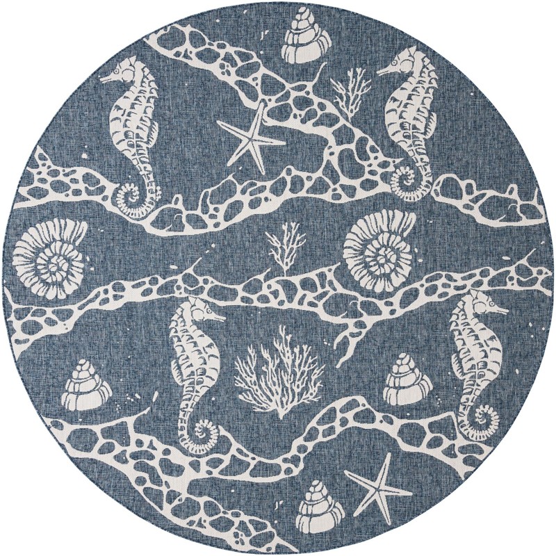 Daly · Coastal Outdoor Rug, navy and ivory