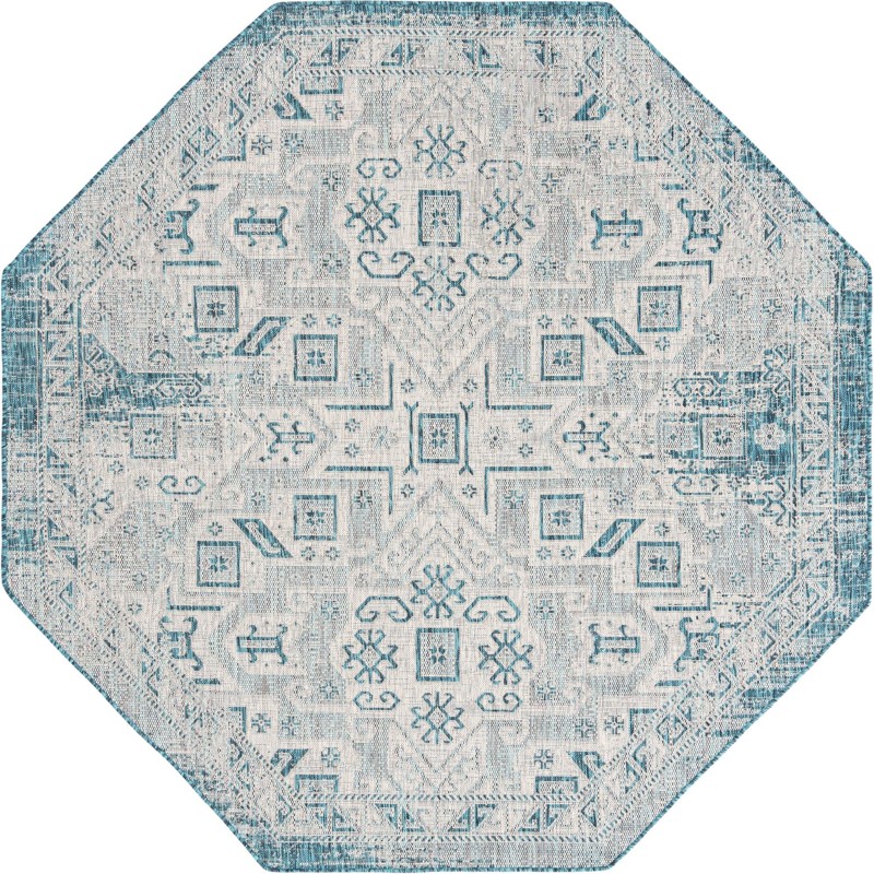 7' 10 x 7' 10 Estuary · Border Outdoor Rug, teal