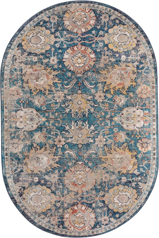 5' 3 x 8' Ansel · Distressed floral rug, blue and tan