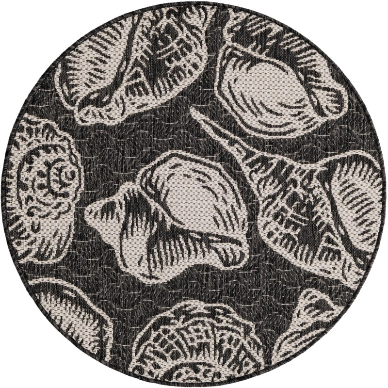 3' x 3' Arcata · Seashell Outdoor Rug, black and white