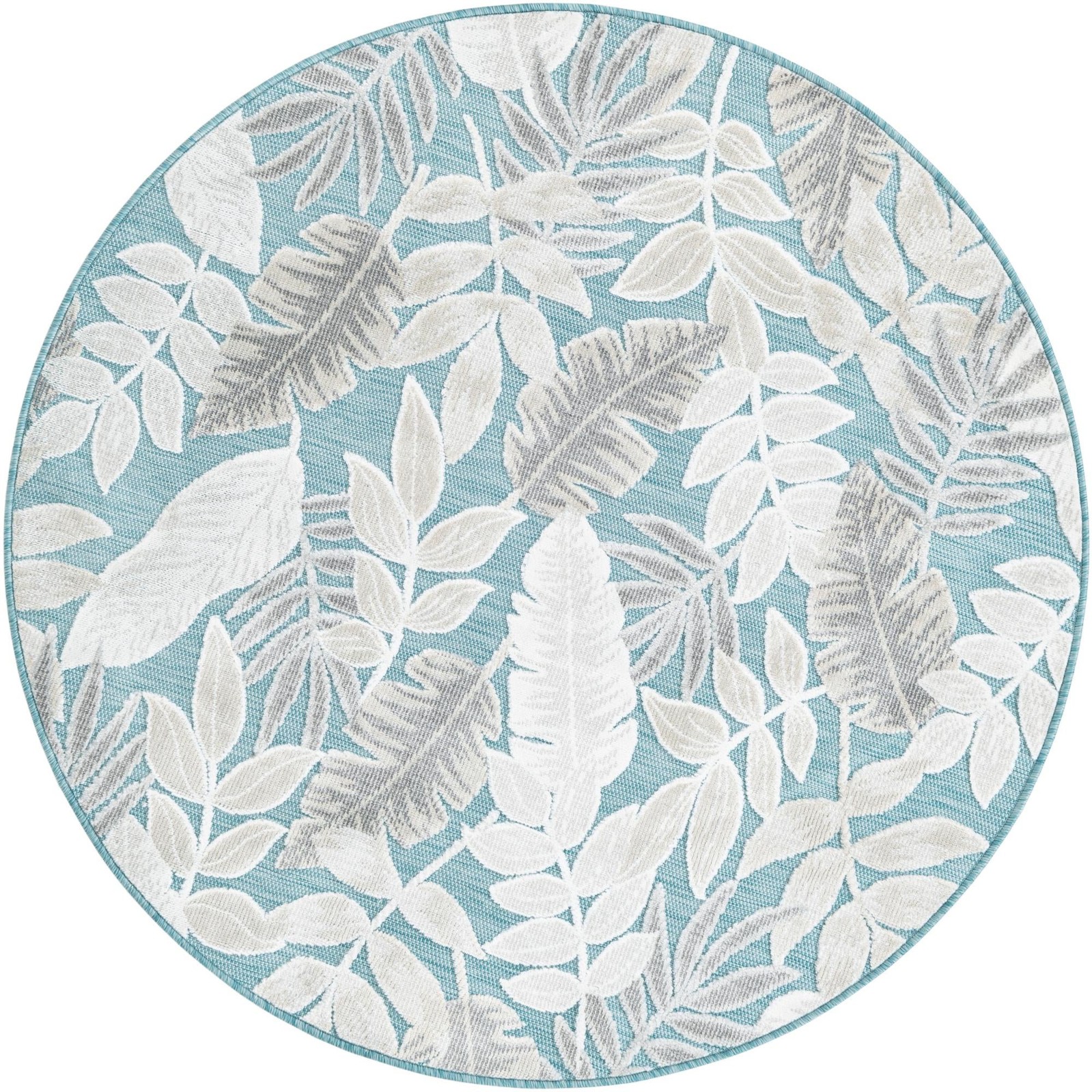 4' 5 x 4' 5 Quimby · Botanical Outdoor Rug, light blue and ivory