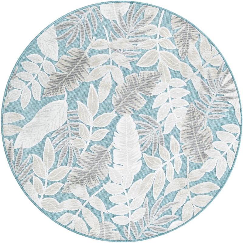 4' 5 x 4' 5 Quimby · Botanical Outdoor Rug, light blue and ivory