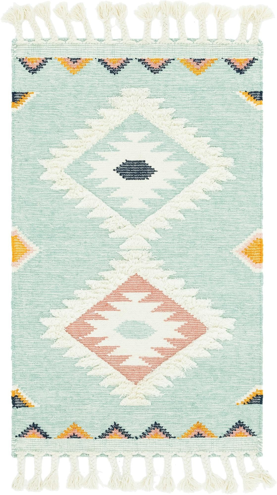 3' 3 x 5' 1 Amaranth · Border Wool Rug, aquamarine