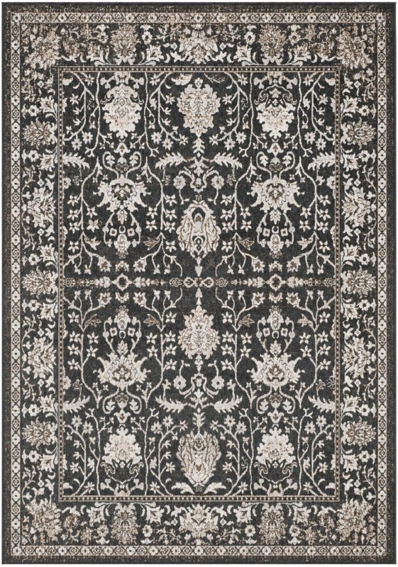 7' x 10' Sandys · Floral Washable Rug, charcoal and cream