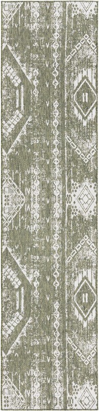 3' 3 x 14' Wildman · Patchwork Outdoor Rug, green