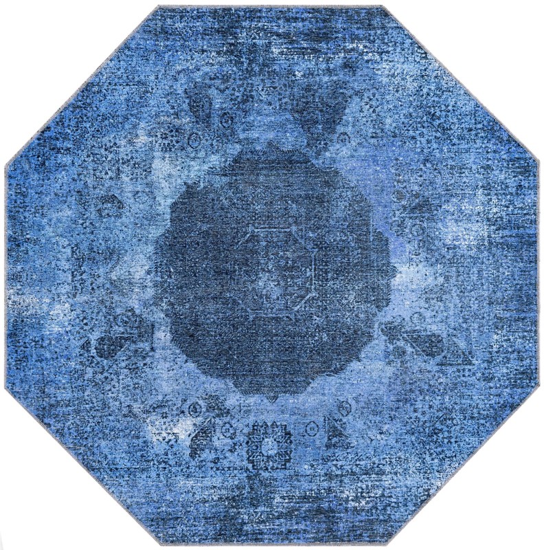 5' 3 x 5' 3 Fallowfield · Distressed medallion Washable Rug, blue and black