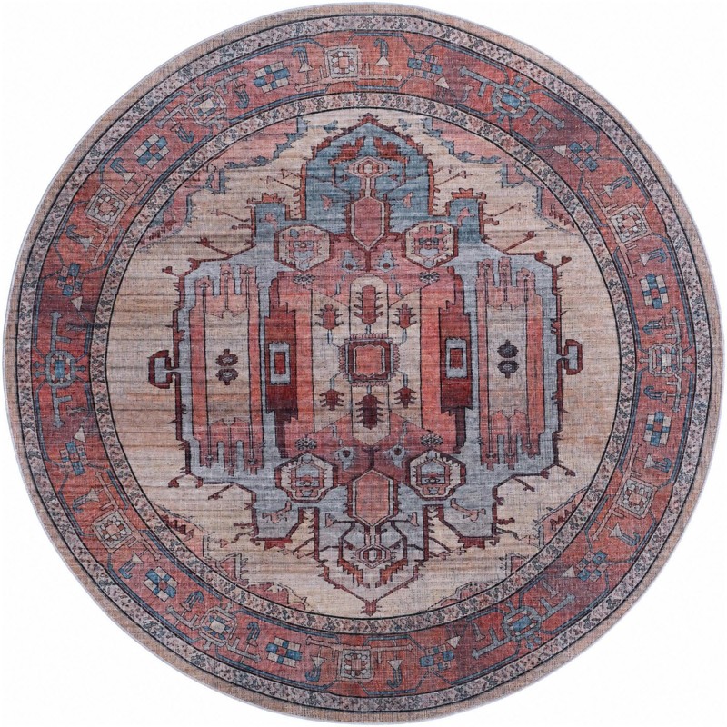 7' 10 x 7' 10 Luther · Medallion rug, red and blue